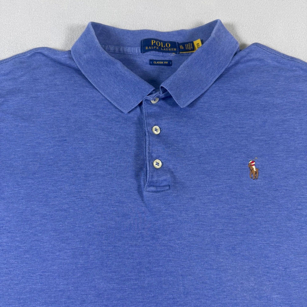 Polo Ralph Lauren Mens XL Classic Fit Blue Heather Short Sleeve Polo Shrt Cotton